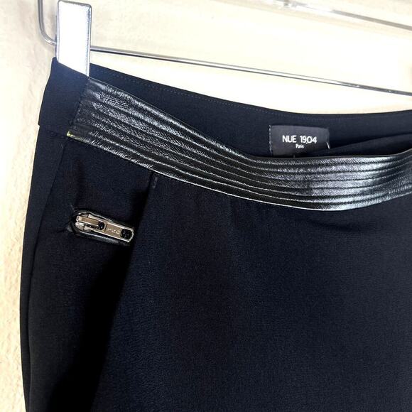 NUE 19.04 Black Crossover Slim Leg Pants Leather Waist Band Belted 34 XS Black - Picture 3 of 9